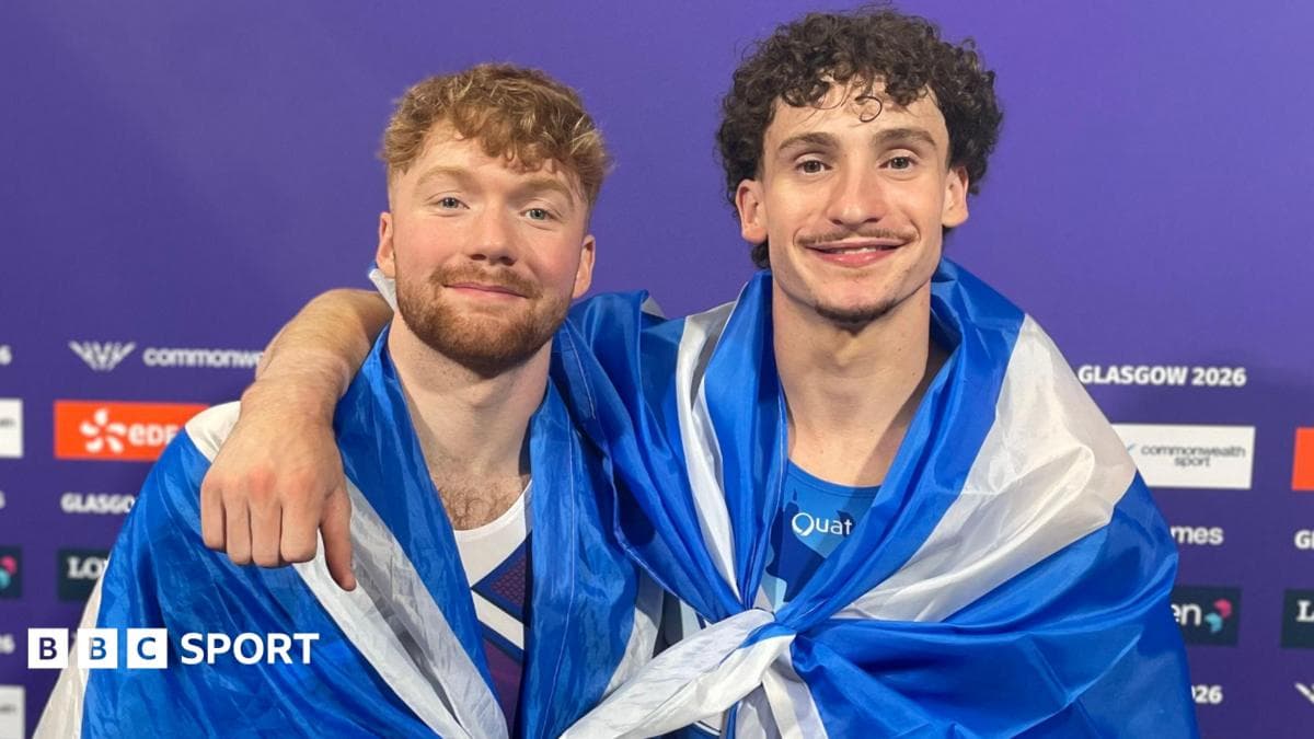 Scotland's Cammy Lynn reaches the podium in pommel horse