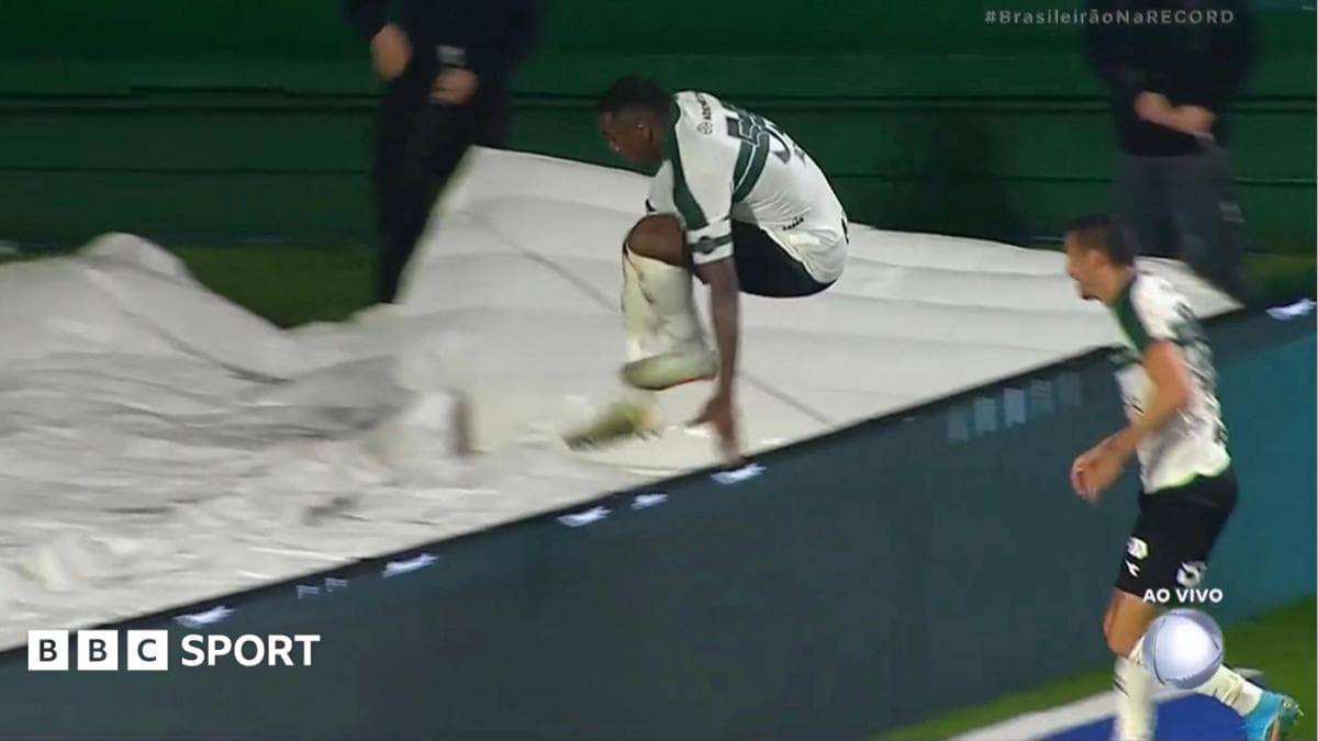 Brazilian footballer fell into a tunnel while celebrating a goal