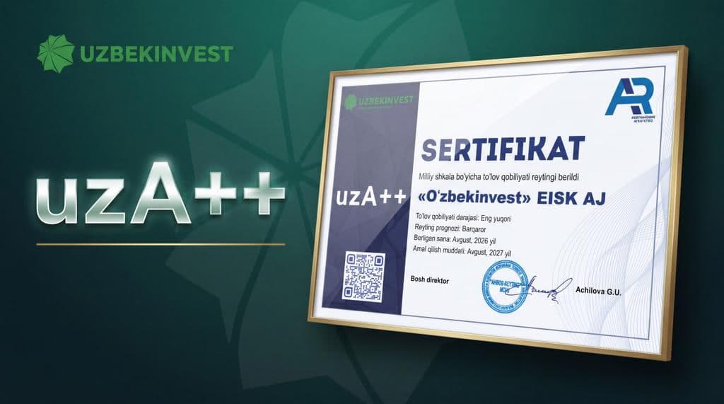 «O‘zbekinvest» sug‘urta kompaniyasining reytingi «uzA++» darajasida saqlanmoqda